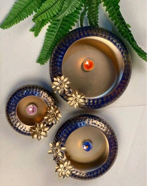 BLUE IRON DECORATIVE URLI FOR FLOTING DIYA For Potico Decor/DIWALI/Mandir/Home Entrance/Christmas/ Wedding Free Shipping - Iron, Pack of 3